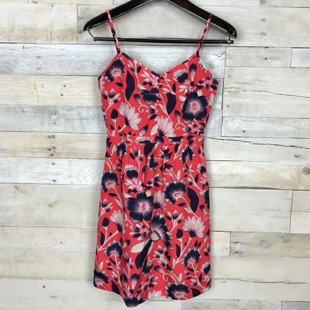 J.CREW Womens Sheath Dress Pink Floral Empire Waist V Neck Sleeveless Ruched 00